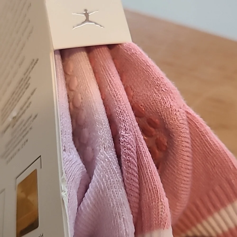 Danskin Pink Crew Grip Socks with White Stripe - 2 Pack